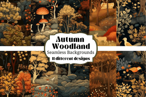 Autumn Woodland Seamless Backgrounds: 11 Designs for Your Projects
