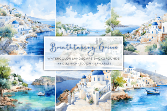 Greece Watercolor Landscape Backgrounds: Capture Mediterranean Light